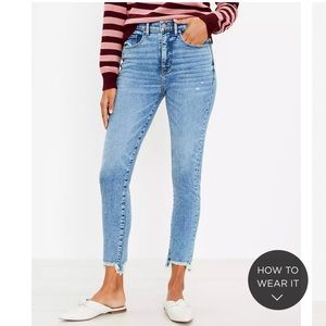 Loft Petite Chewed Hem High Rise Skinny Jeans In Authentic Indigo